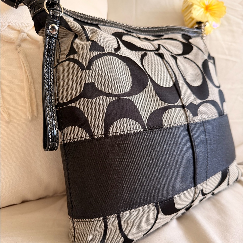 Coach Black & Gray Signature Canvas Shoulder Bag - Picture 2 of 8